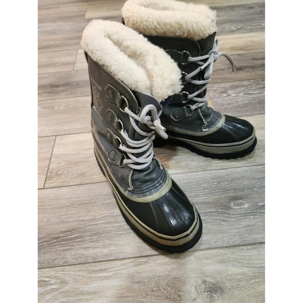 Sorel Kaufman Caribou Gray Men 6 Winter Boots Wool Liners Canada Women 7.5
